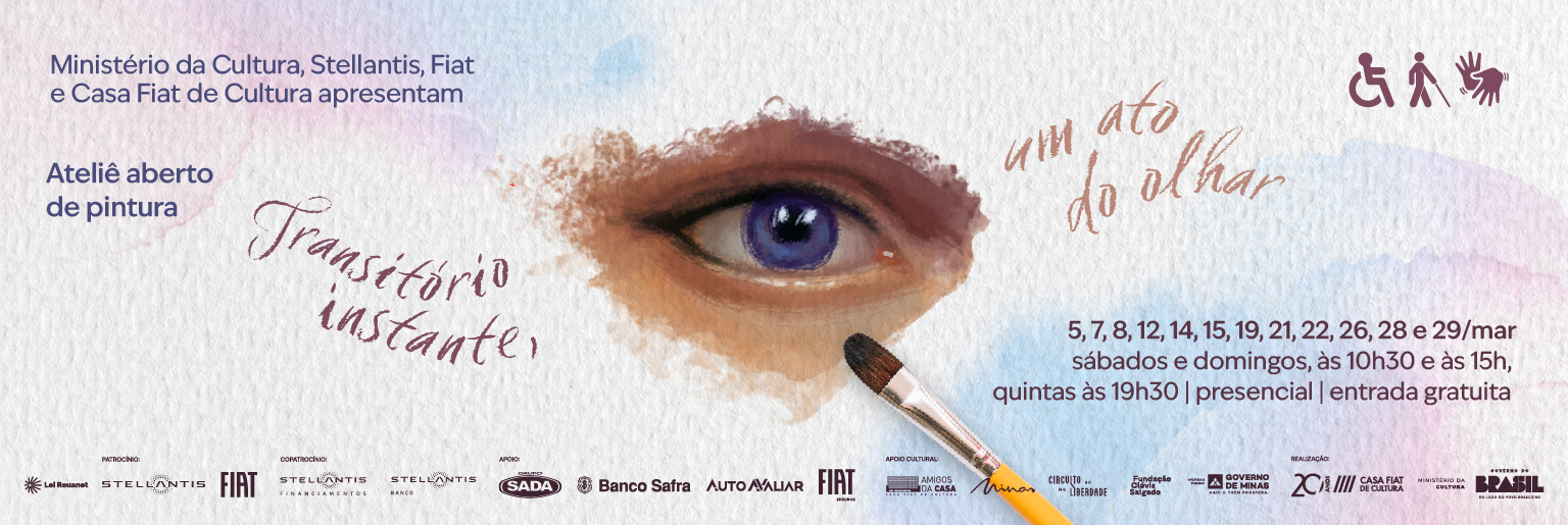 Banner de divulgação do ateliê de pintura. Fundo branco com olho ao centro, em aquarela.